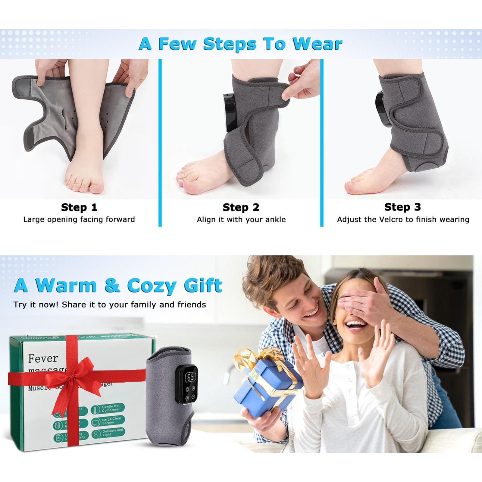 Electric Heated Foot Massager Cordless Brace Wrap With Vibration Ankle Massager