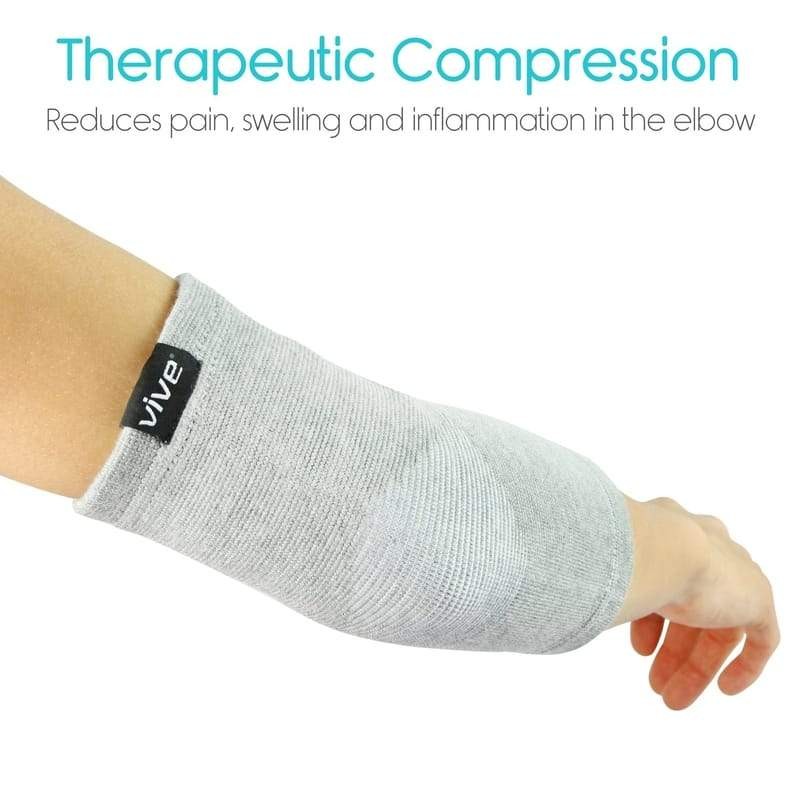 VIVE Elbow Sleeve (Pair) – Bamboo Charcoal Compression Support Brace (Gray) Smal