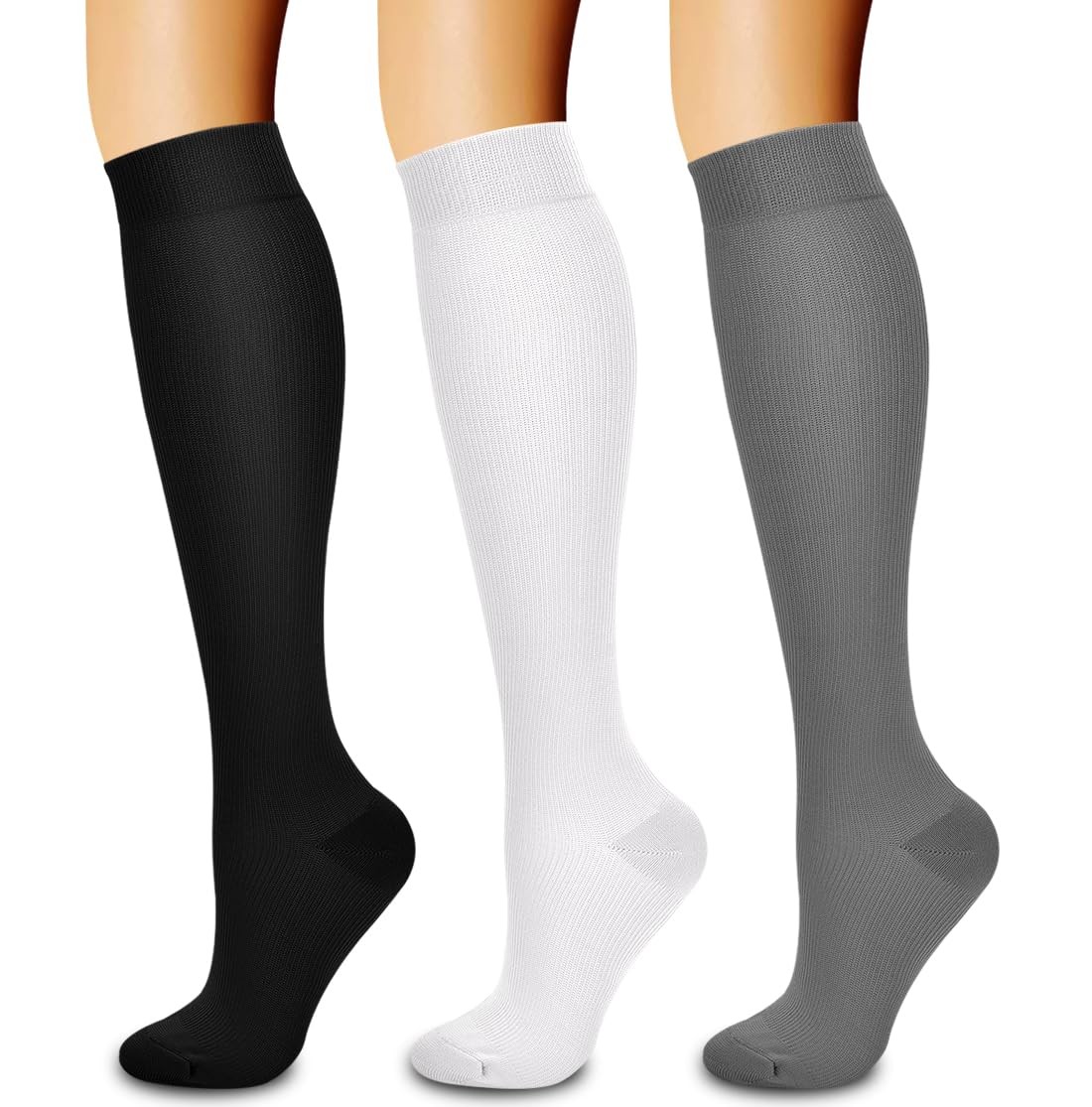 compression socks,Black+White+Grey,S/M (3 pairs)