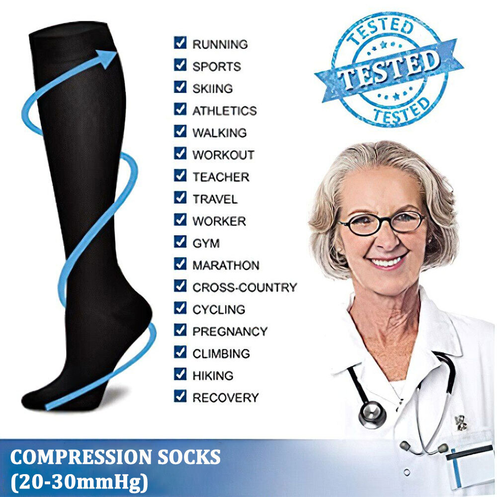 3 Pair Compression Socks 20-30 mmHg for Support Knee High Socks Athletic, Flying