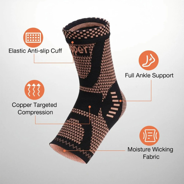 2Pcs Adjustable Copper Infused Ankle Support Compression Sleeve for Sports