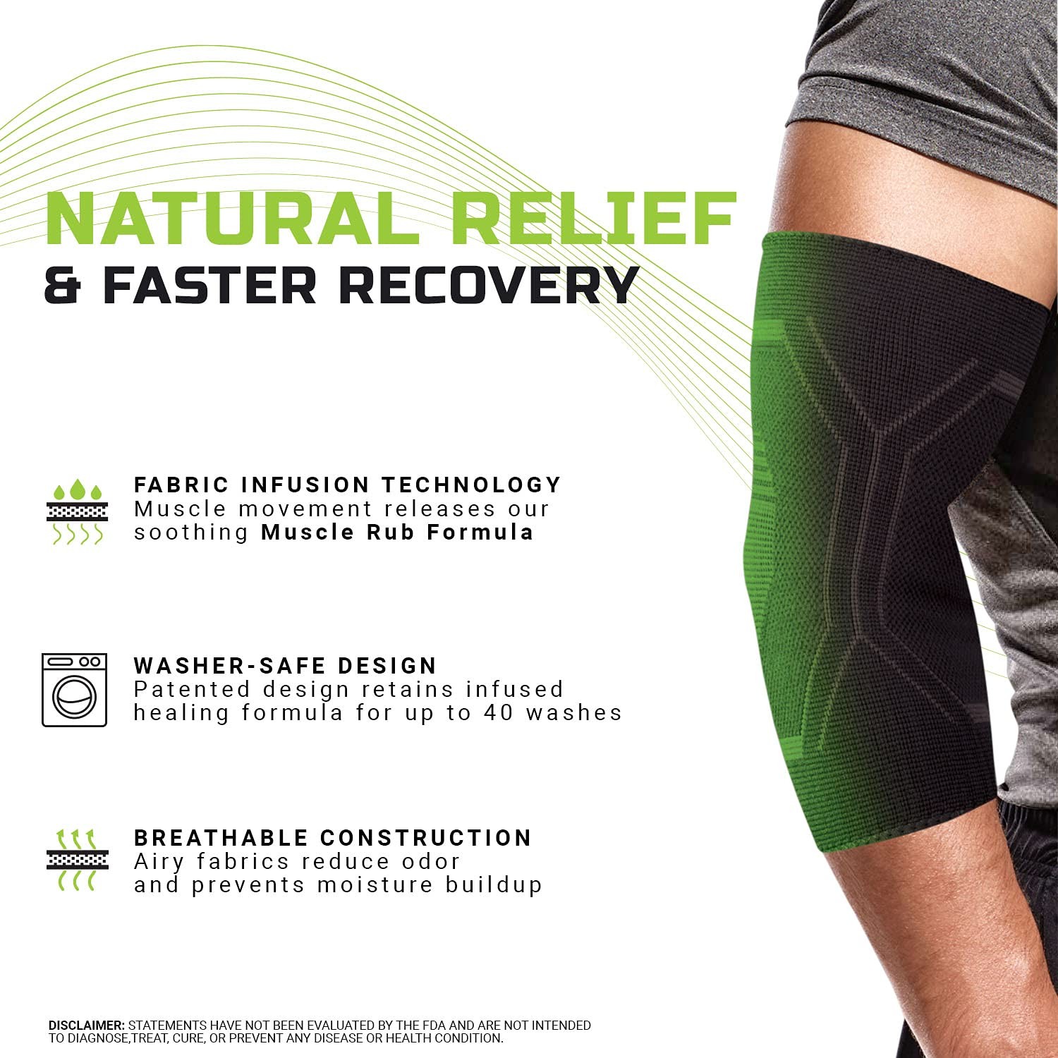 Green Drop Herb-Infused Compression Sleeve for Elbow & Large / X-Large, Black