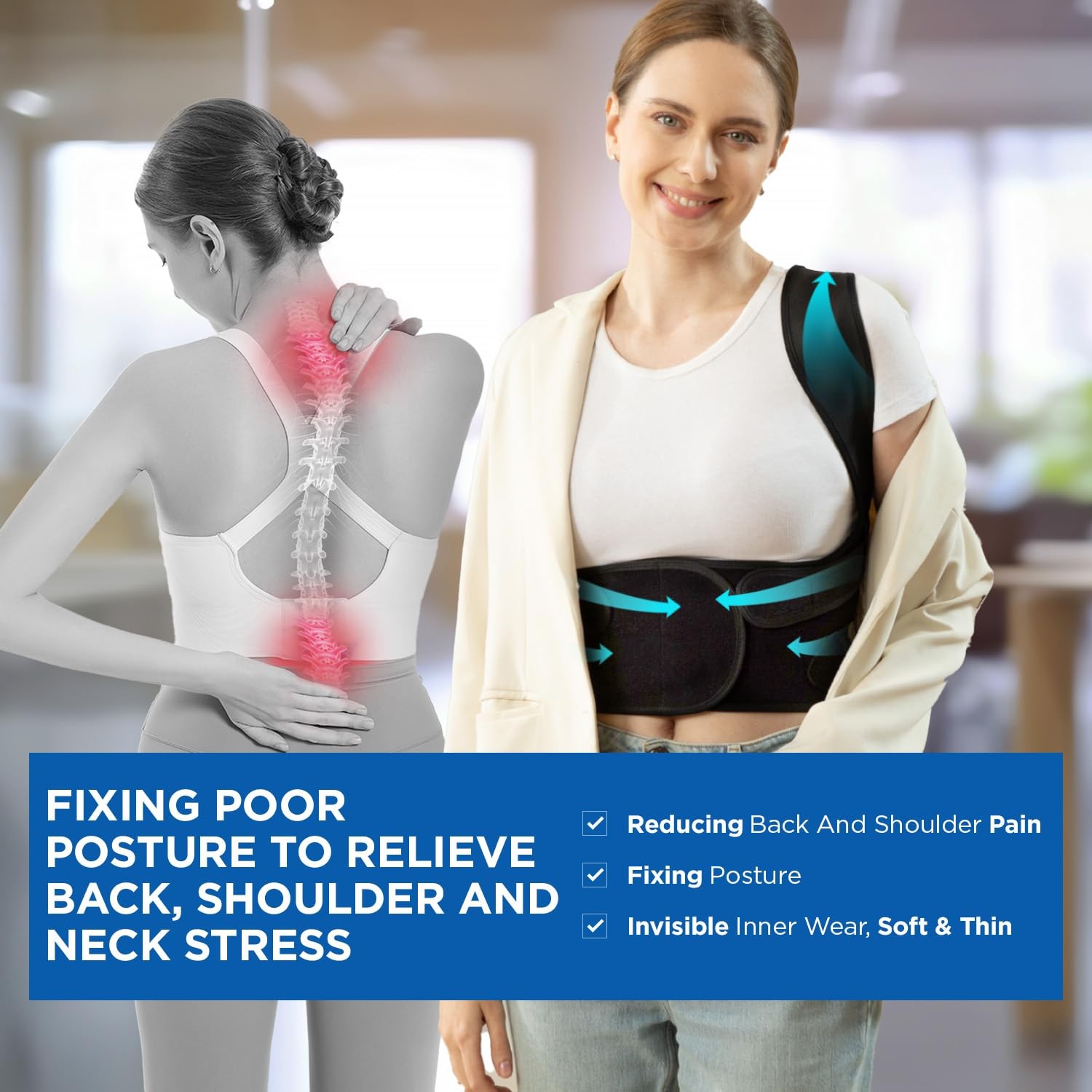 Vicorrect Posture Corrector for Women and Men: Back Support Large, Black