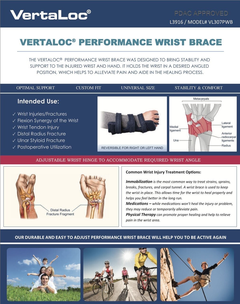 Vertaloc Universal Performance Wrist Support VL307PWB Black Blue Wrap New