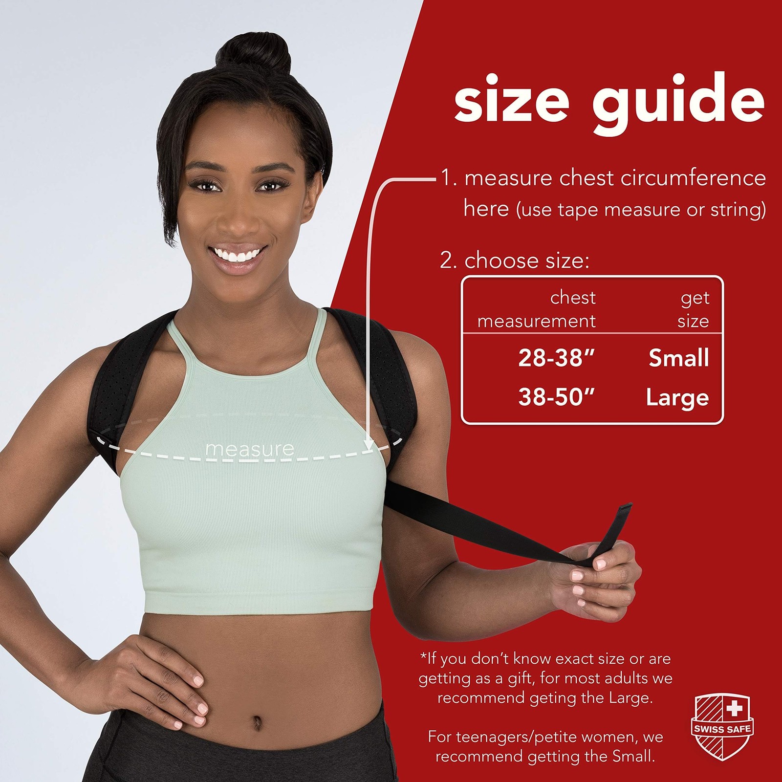 Swiss Safe Posture Corrector for Men/Women – Stylish Large (Pack of 1), Black