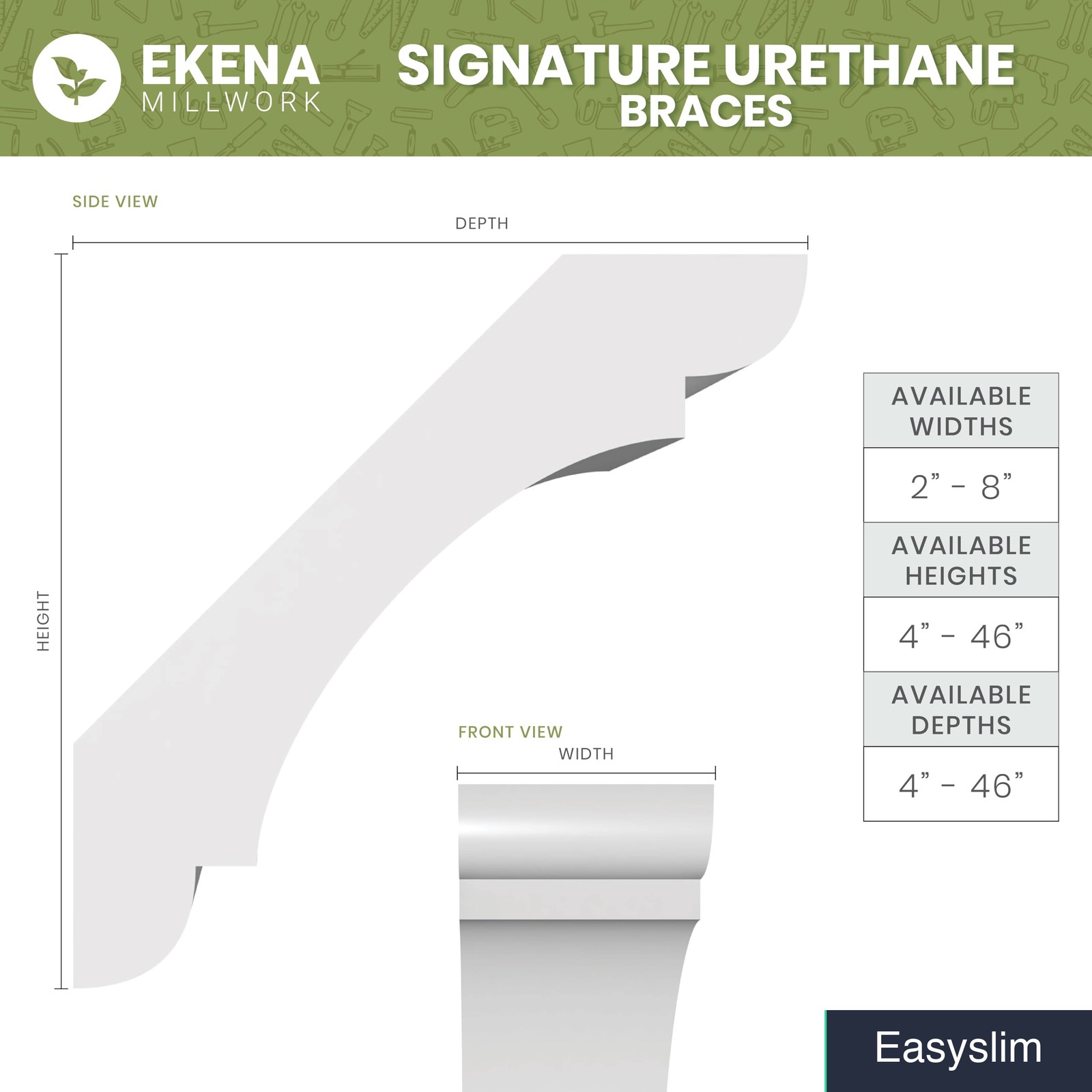 Urethane Architectural Knee Brace 3.5 x 10 x 10 Inches Primed Tan
