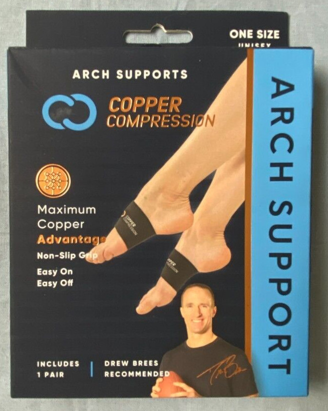 Copper Compression Arch Supports Sleeves 1 Pair One Size Unisex NEW