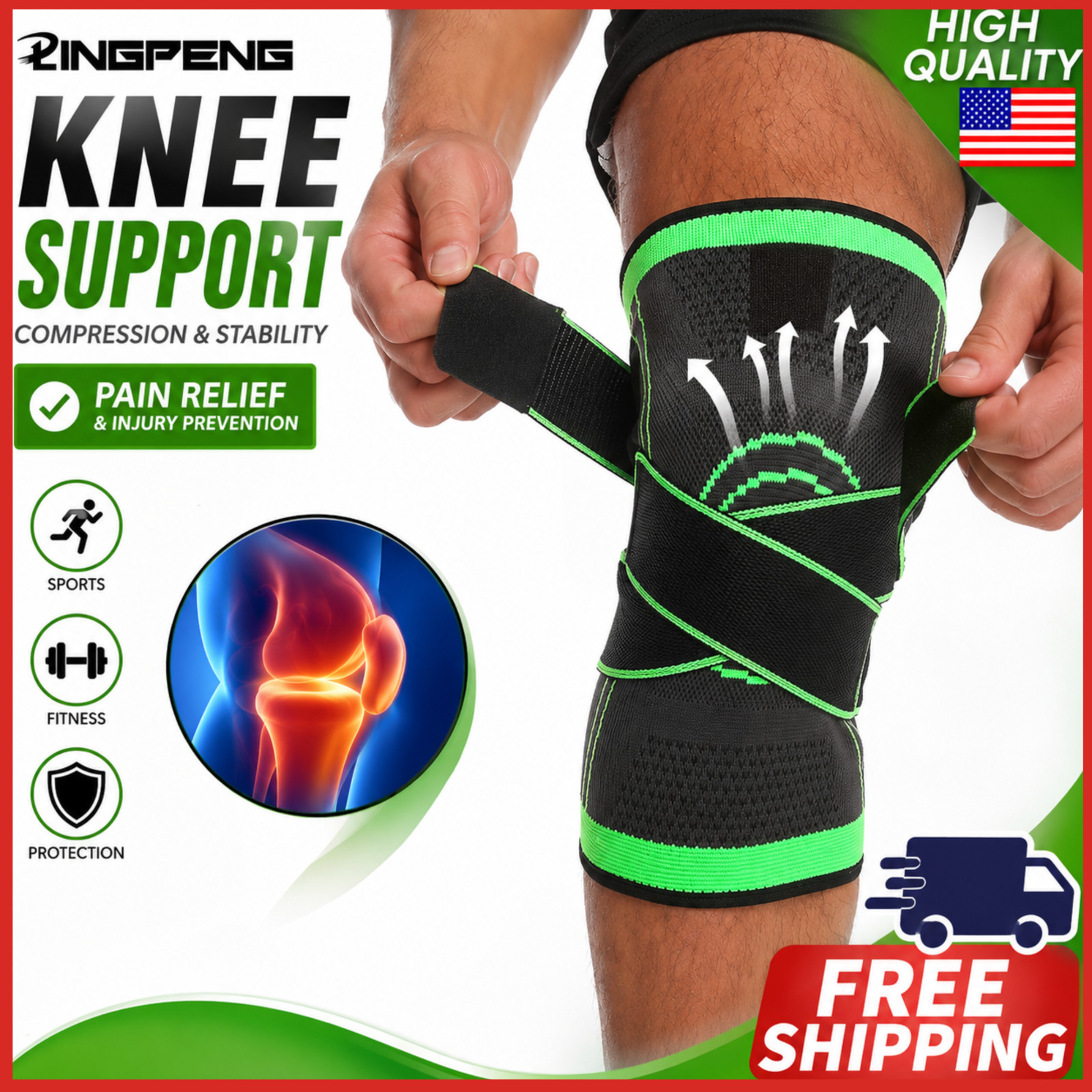 Knee Sleeve Compression Brace Support For Sport Joint Pain Arthritis Relief US