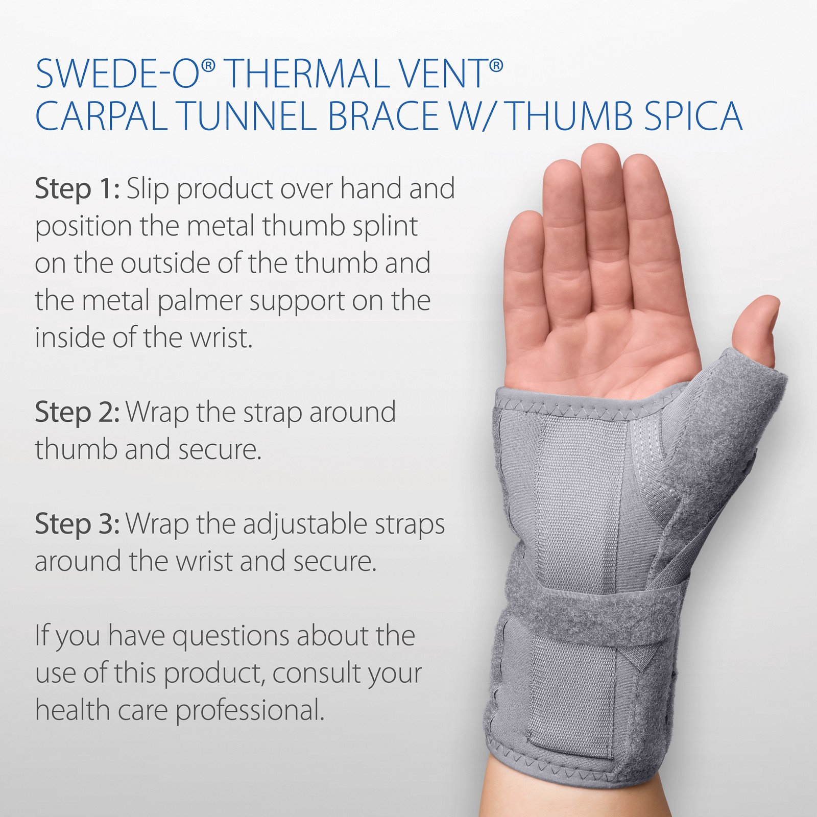 Swede-O Thermal Vent Carpal Tunnel Brace w/ Thumb Spica NEW