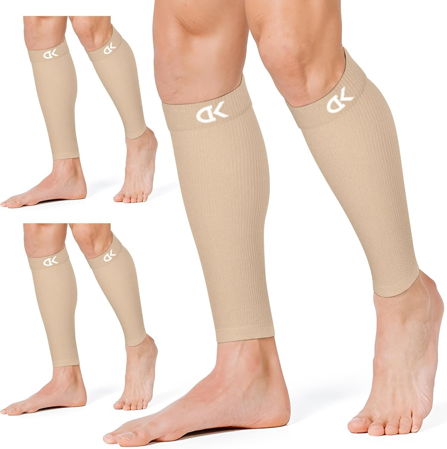 Lightweight & Breathable Compression Sleeves – 3 Beige Pairs for All-Day Comfort