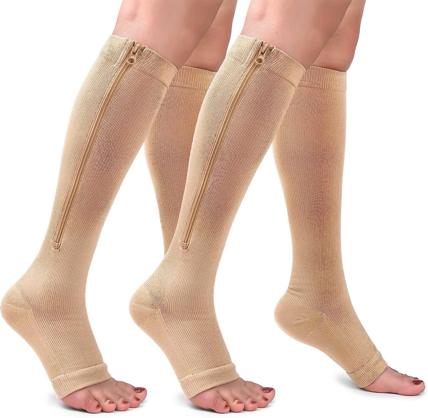 Zipper Compression Socks Open Toe 20-30mmHg Support Stocking Leg Calf Stockings