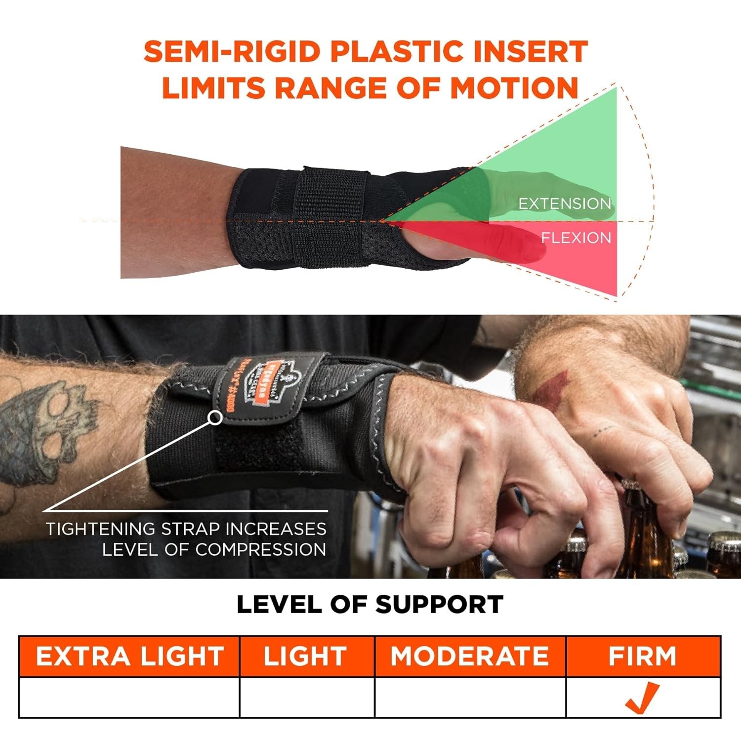 Comfortable Black Wrist Immobilizer with Hook & Loop Closure – Medium Size