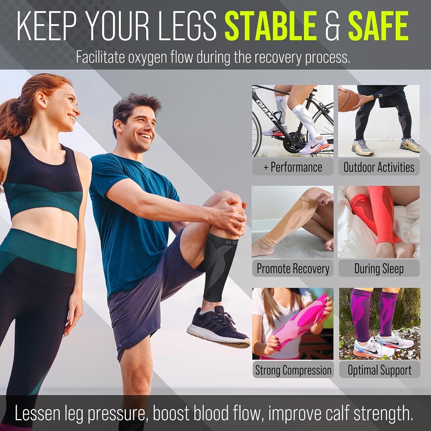 BLITZU Calf Compression Sleeves for Men Women. Footless Socks Support for Runnin