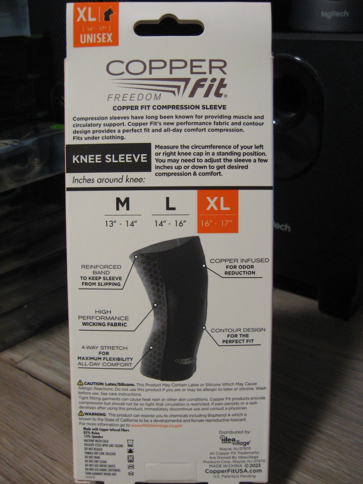 Copper Fit Infused Knee Sleeve – Compression – Black – Unisex – XL 16″ to 17″