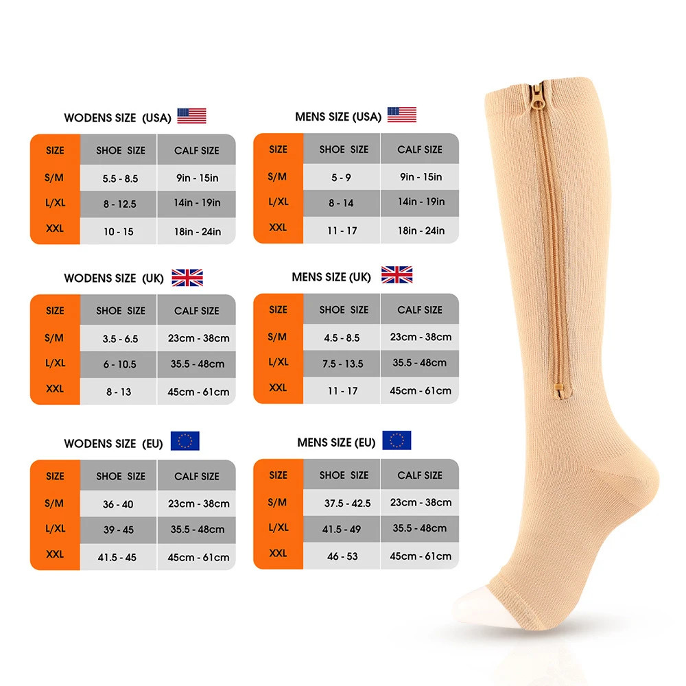 1/2/3Pair Zipper Compression Socks for Women Men,Sturdy Zippered Stocking to Imp