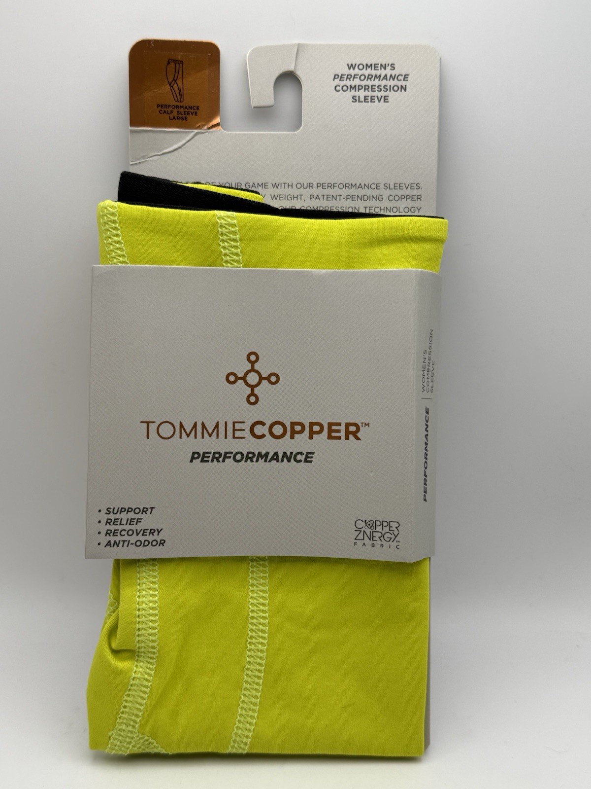TOMMIE COPPER PERFORMANCE CALF SLEEVE Women’s Size Large NEON YELLOW