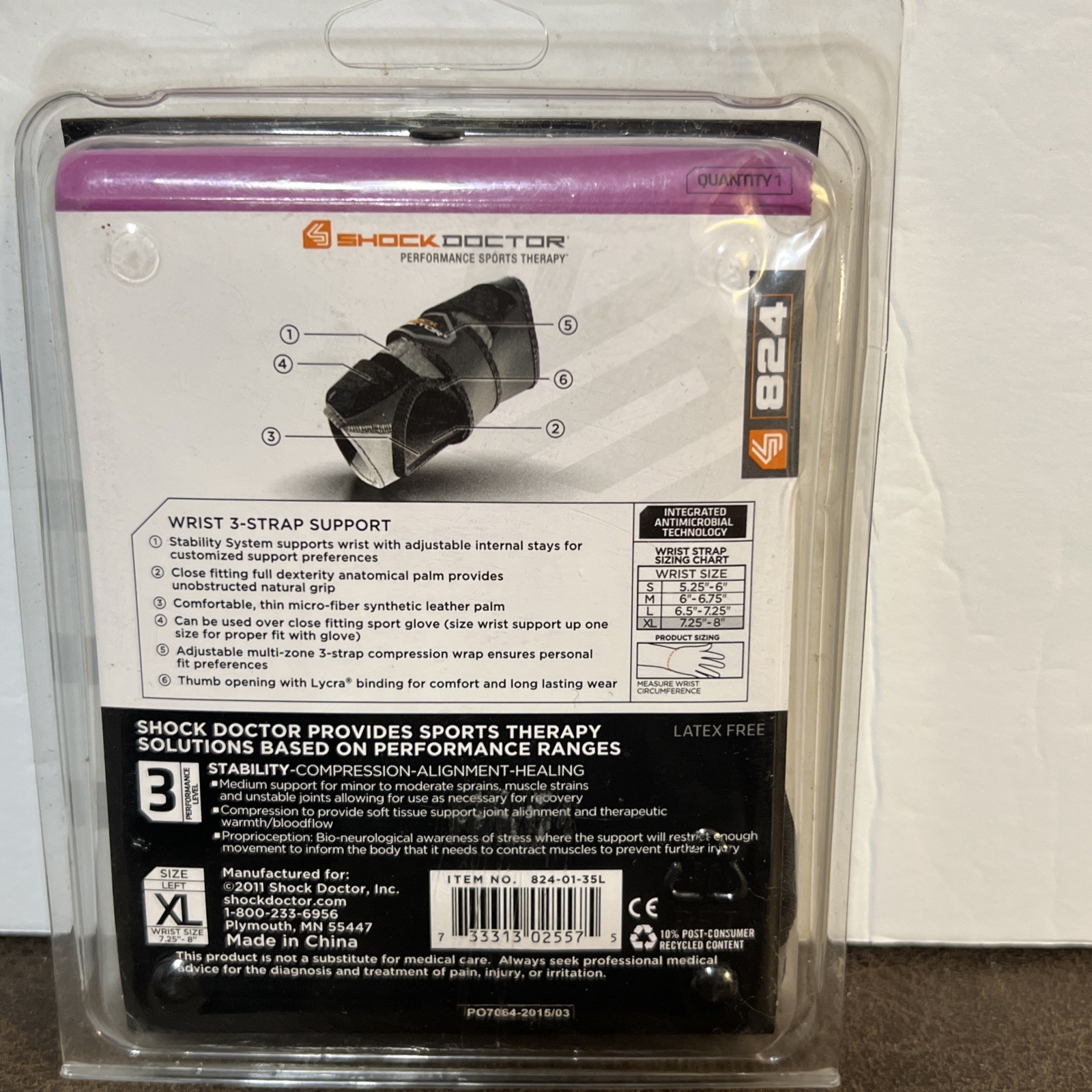 Shock Doctor Wrist 3-Strap Support 824 Left Hand XL 7.25″-8″ Black