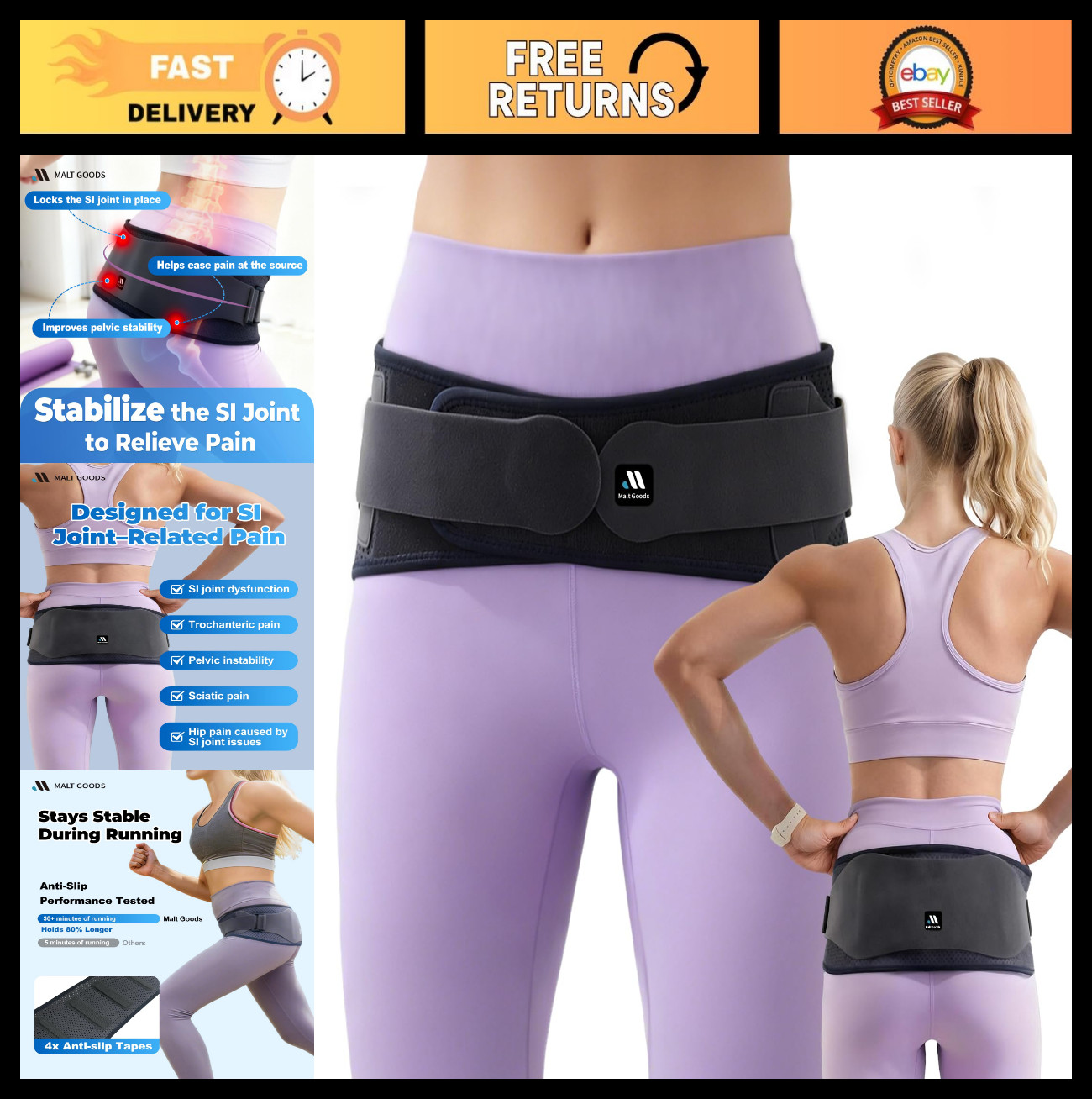 Widened SI Joint Support Belt with 3D Massage Pads – Anti-Slip Sacroiliac Brace