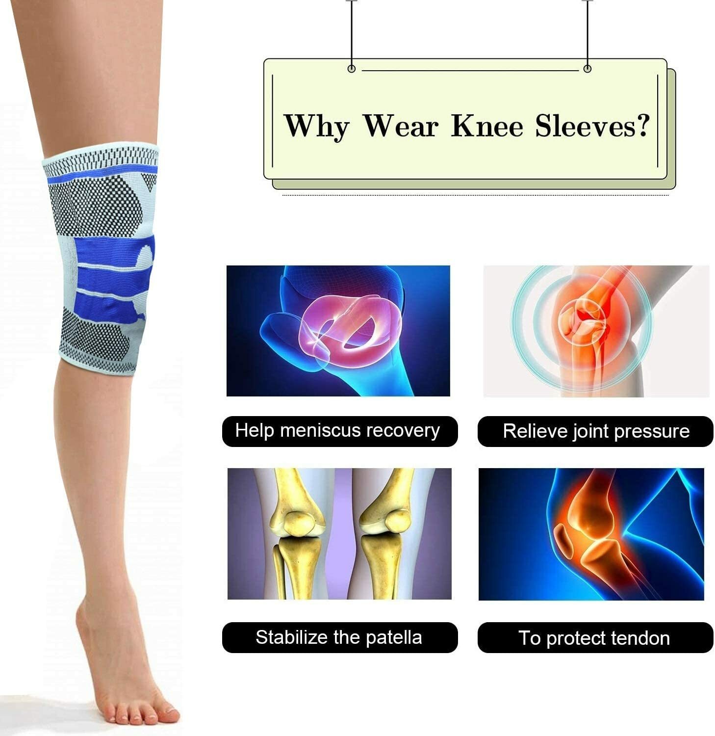 Knee Braces Compression Support Sleeve Patella Gel Pads Protector Side Spring