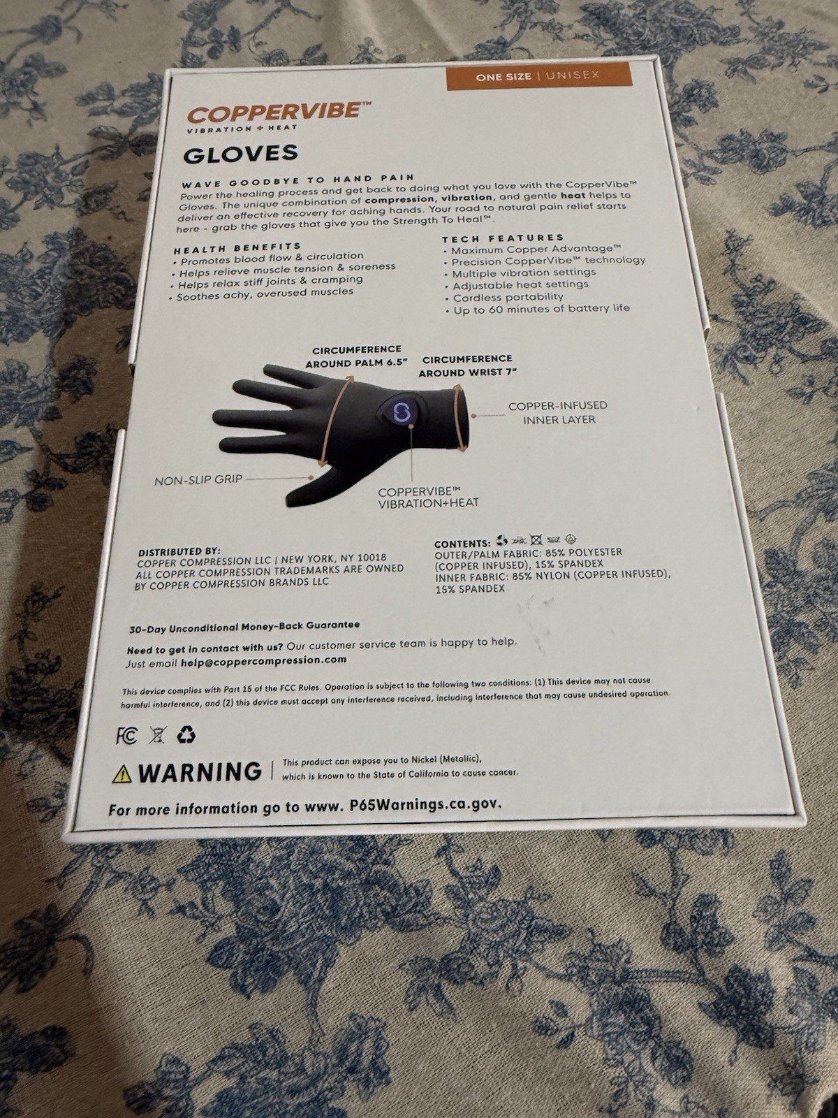 Copper Compression CopperVibe Vibration Heat Therapy Gloves Black (1 Pair)