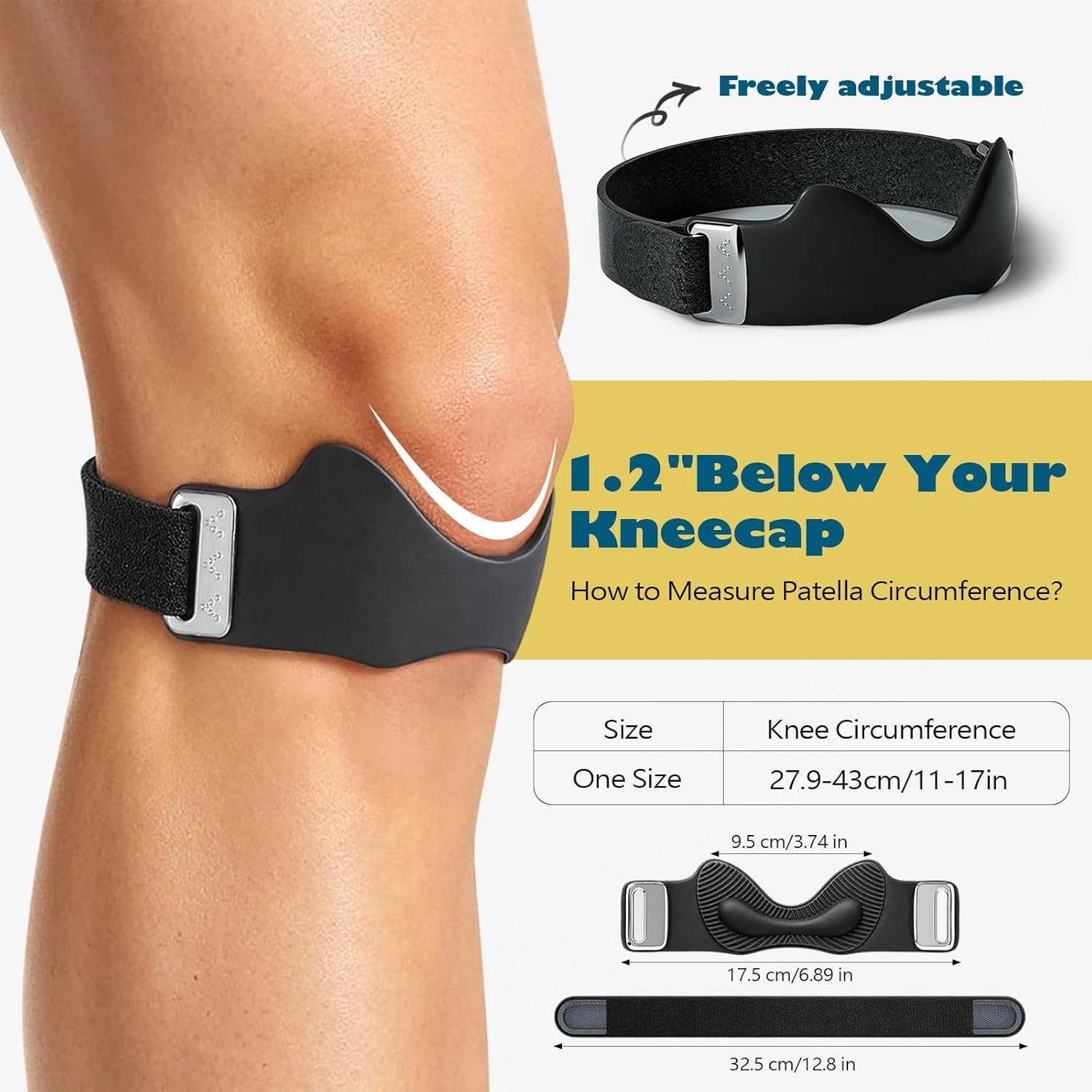 Knee Strap, Adjustable Patella Tendon Support Band with 3D Silicone 2 Pack