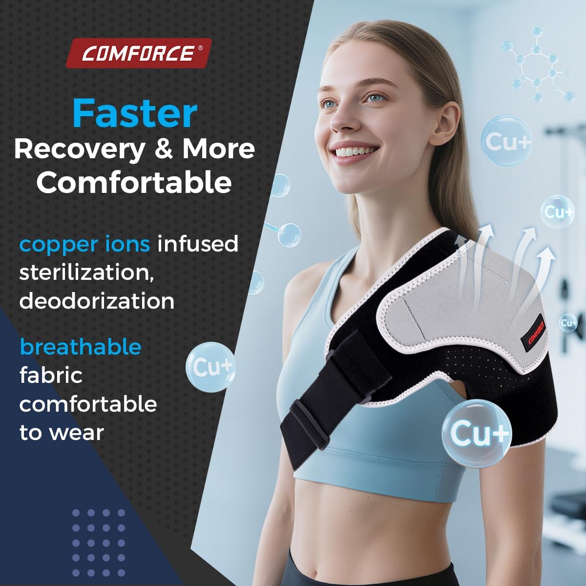 Copper Compression Shoulder Brace, Rotator Cuff Support Brace for AC Gray