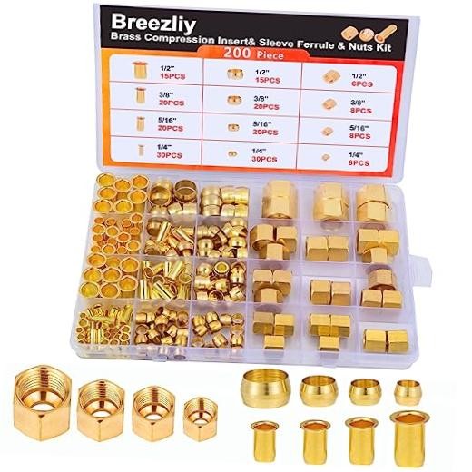 1/4″, 3/8″, 5/16″, 1/2″ OD Brass Compression 200 pcs, 1/4″, 5/16″, 3/8″, 1/2″