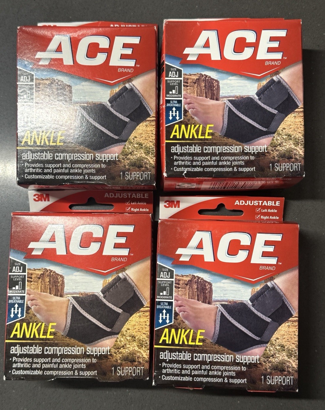 4 ACE Brand Neoprene Ankle Compression Support, Adjustable, Breathable
