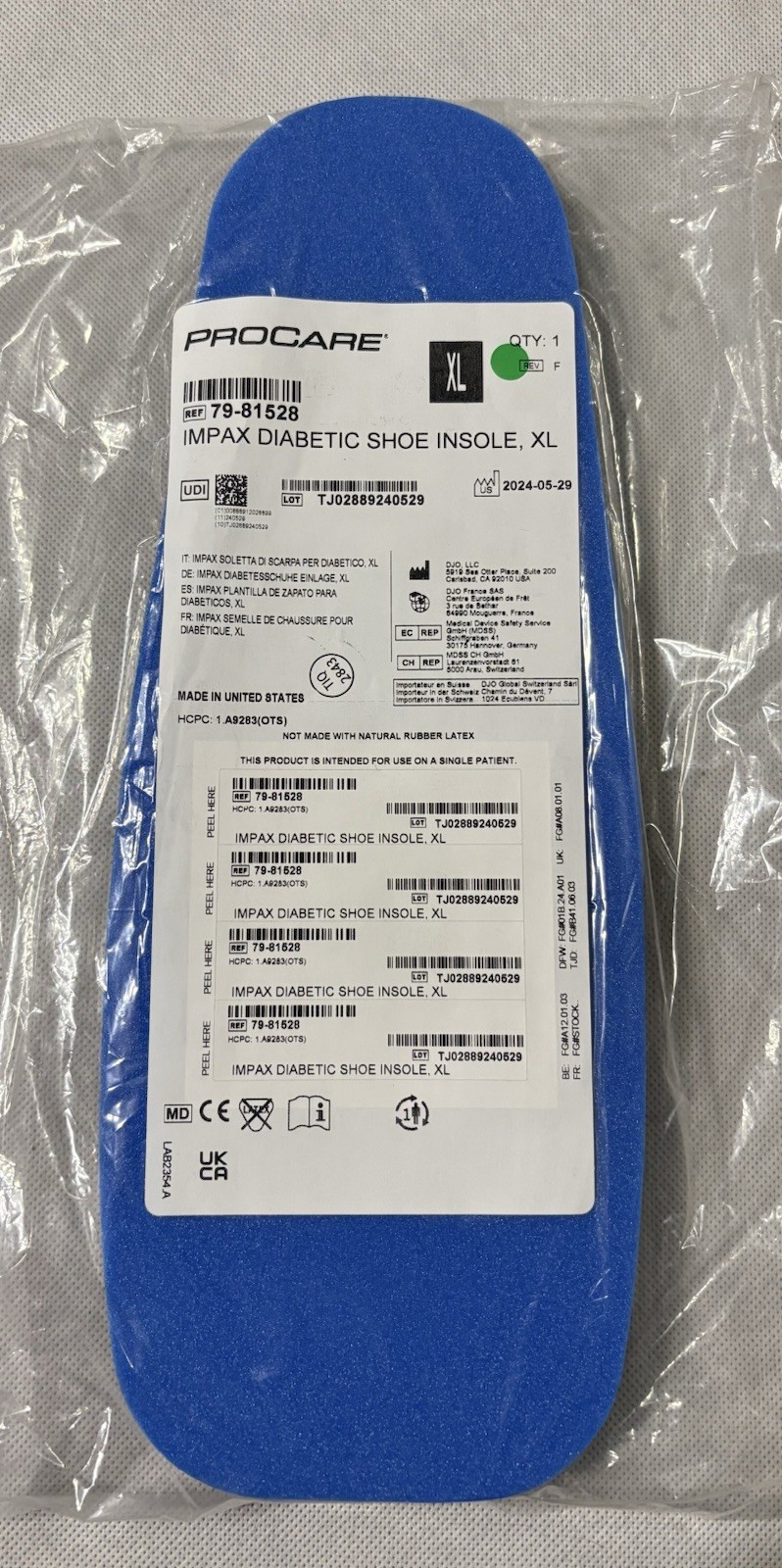 ProCare IMPAX Diabetic Shoe Insole XL 79-81528 Off-Loading Insert – New & Sealed