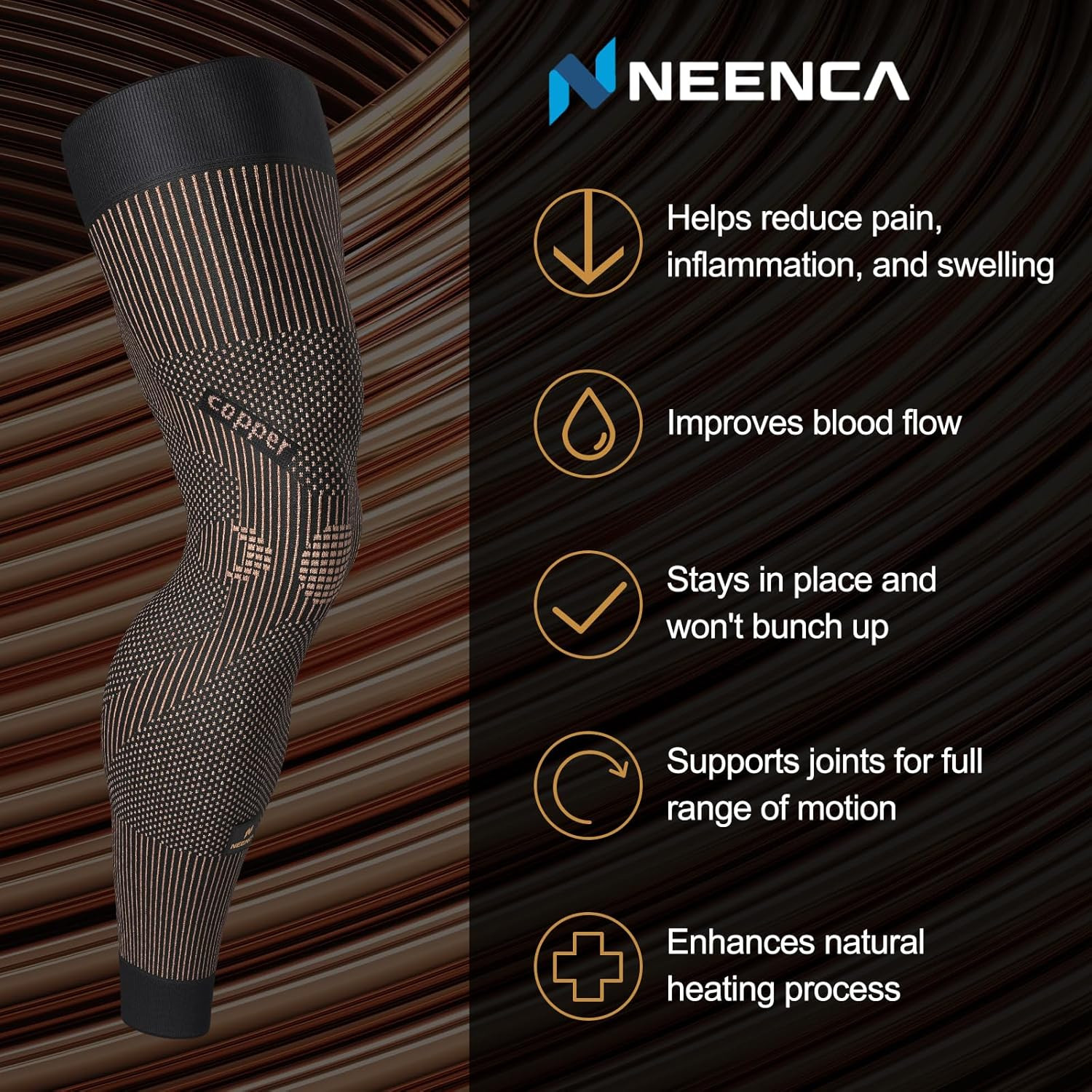 Copper Compression Leg Sleeve, Ultra-Thin Full Leg Sleeve with Copper Ions Infus