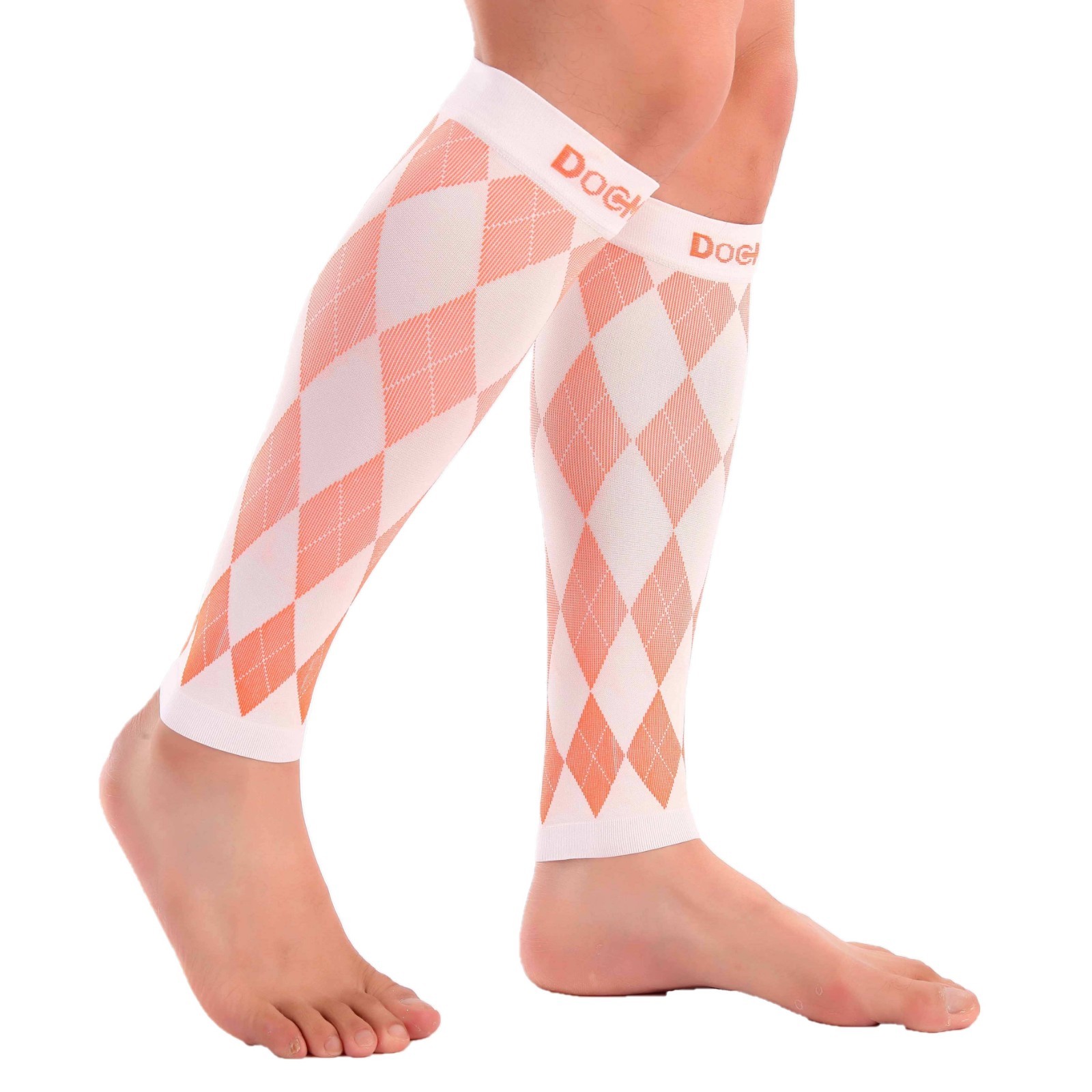 Compression Sleeve Doc Miller Calf 20-30mmHg Recover Varicose Veins WHITE/ORANGE