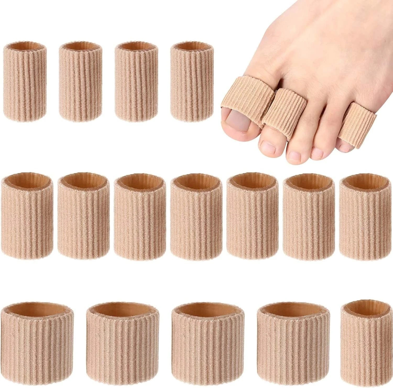 16PCS Gel Toe Cushion Sleeves Corn Blister Protectors Soft Pads 3 Sizes Brown
