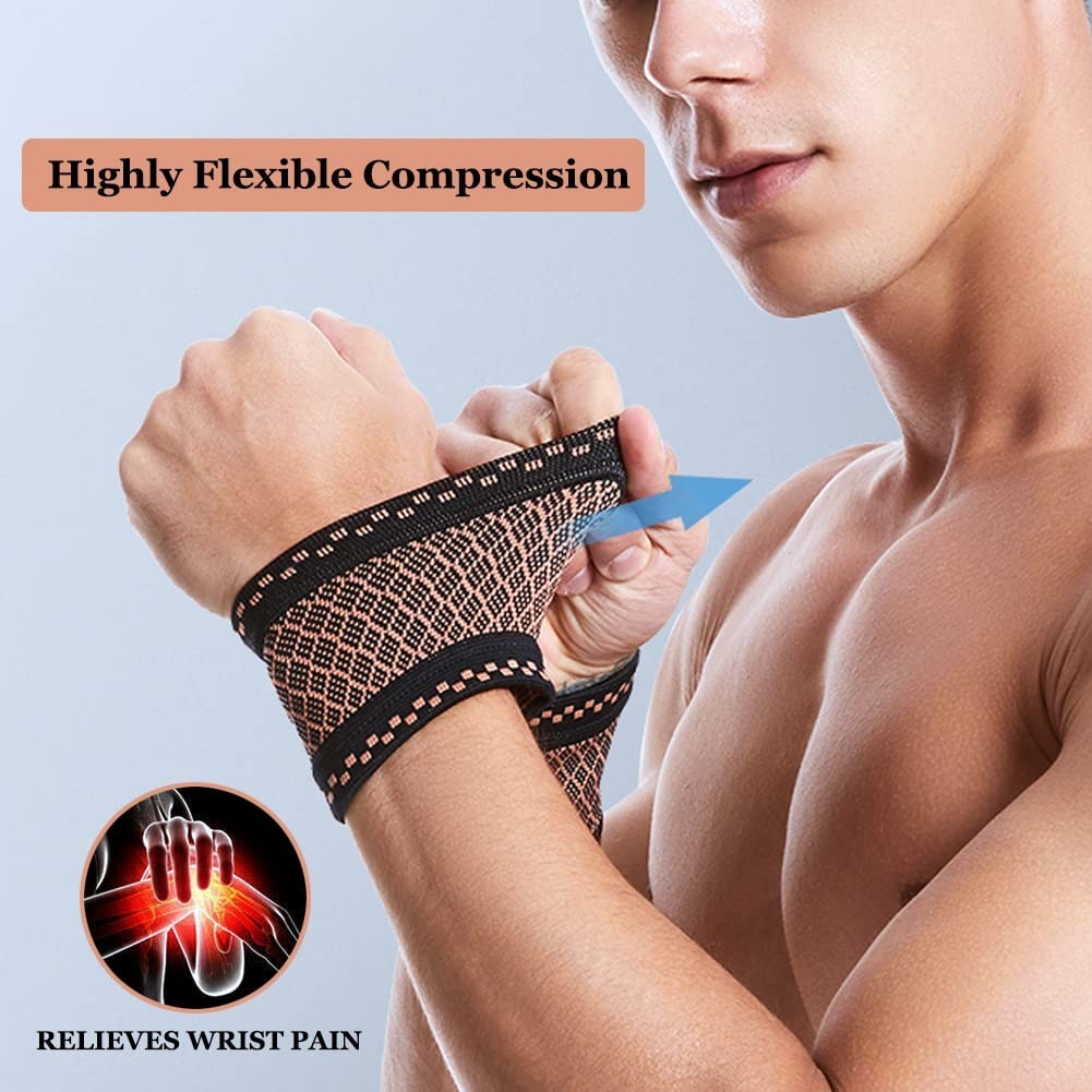 Copper Wrist Compression Brace 2Pcs, Elastic Wrist Support Sleeve Wrist Brace…