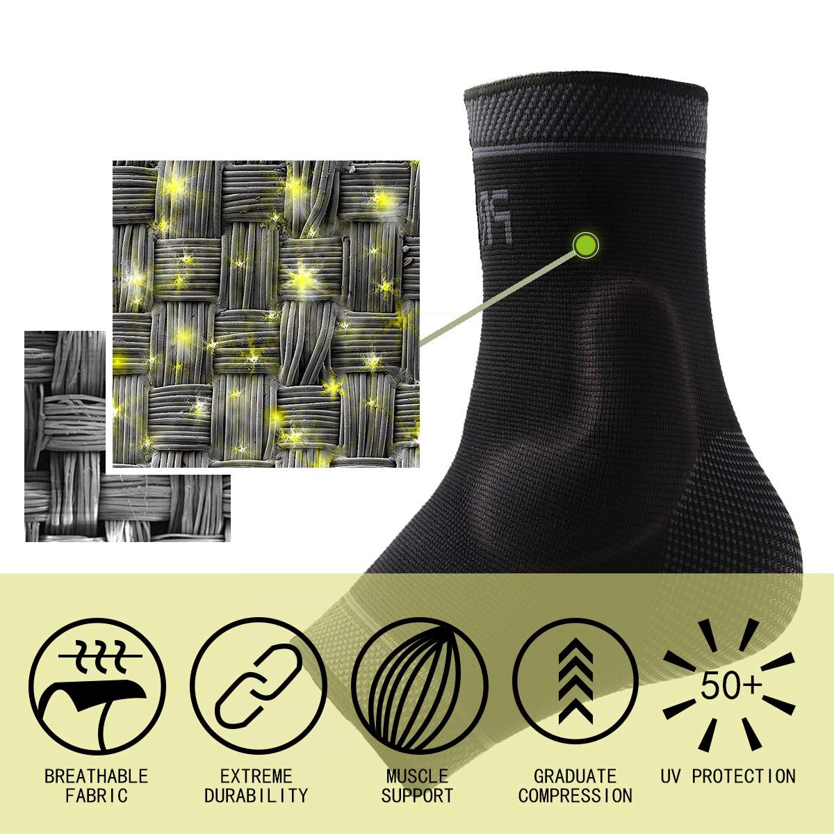 Protle Adjustable Foot Socks, Ankle Brace Compression Support M, Black-M