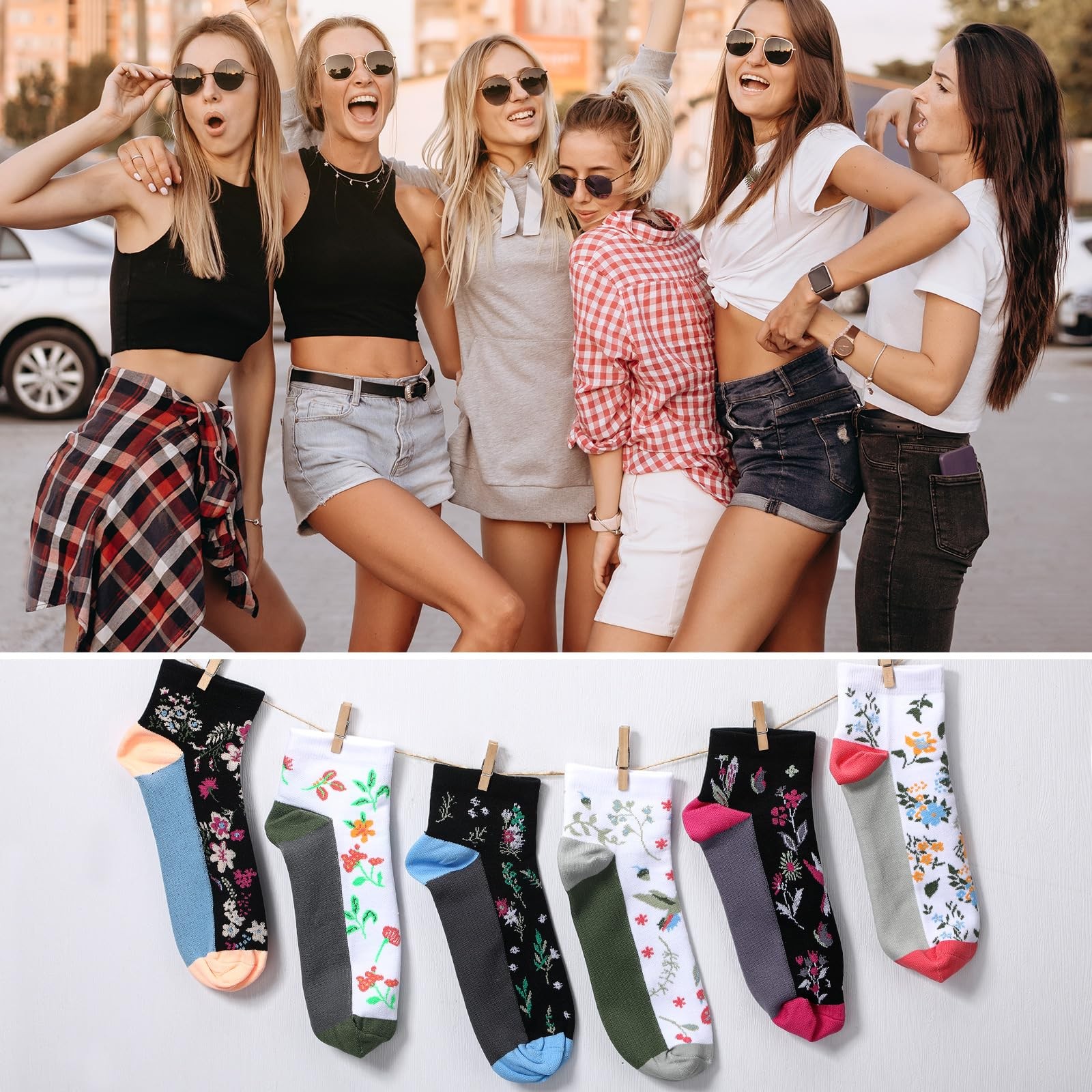 6 Pairs Ankle Compression Socks for Women Floral Low Cut Athletic Support Soc…