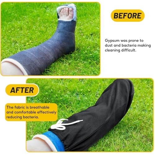 Washable Leg Cast Cover, Adjustable Knee Sock for Men & Women, Medium Black