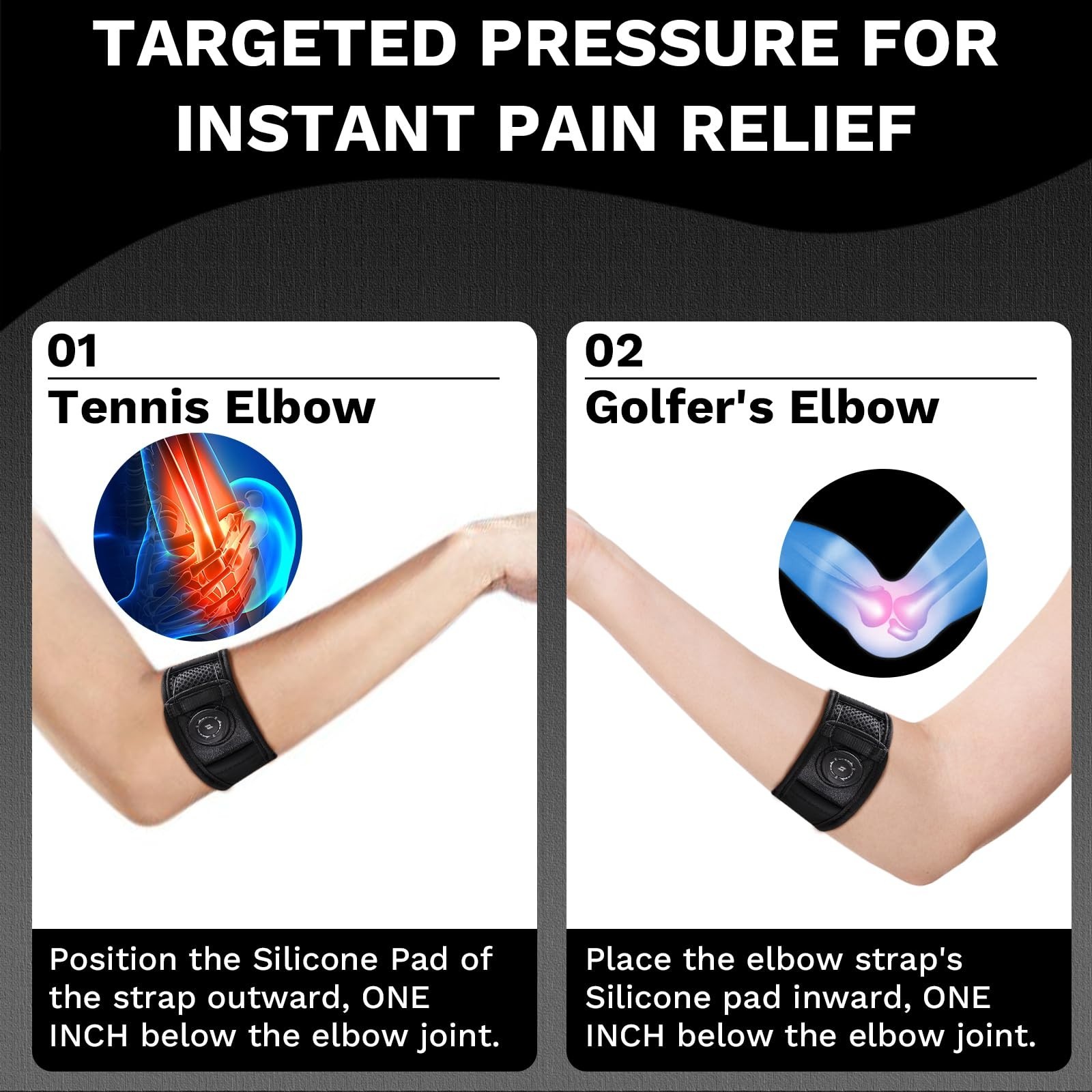 Adjustable Tennis Elbow Brace for Tendonitis & Golfer’s Elbow Relief – One Size