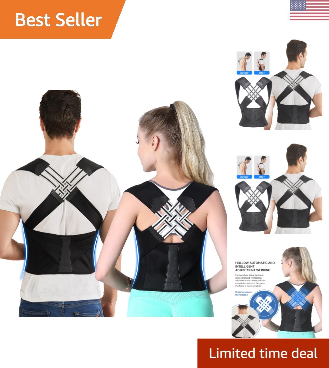 Posture Corrector for Men and Women – X-Large Adjustable Back Brace, Pain Relief