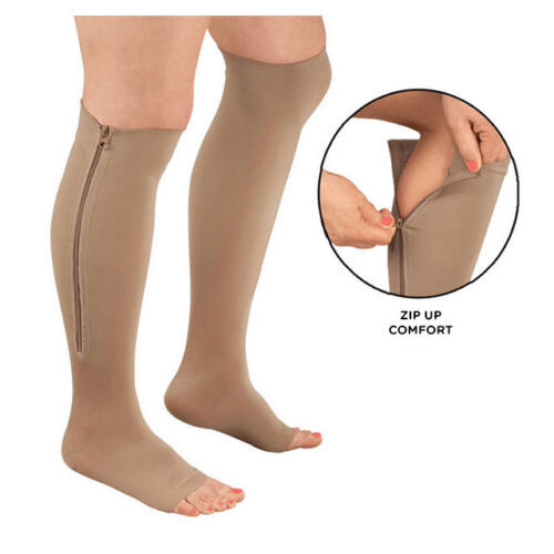 Zippered Compression Socks Support Stockings Leg Calf Men’s Women’s Sox (S-XXL)