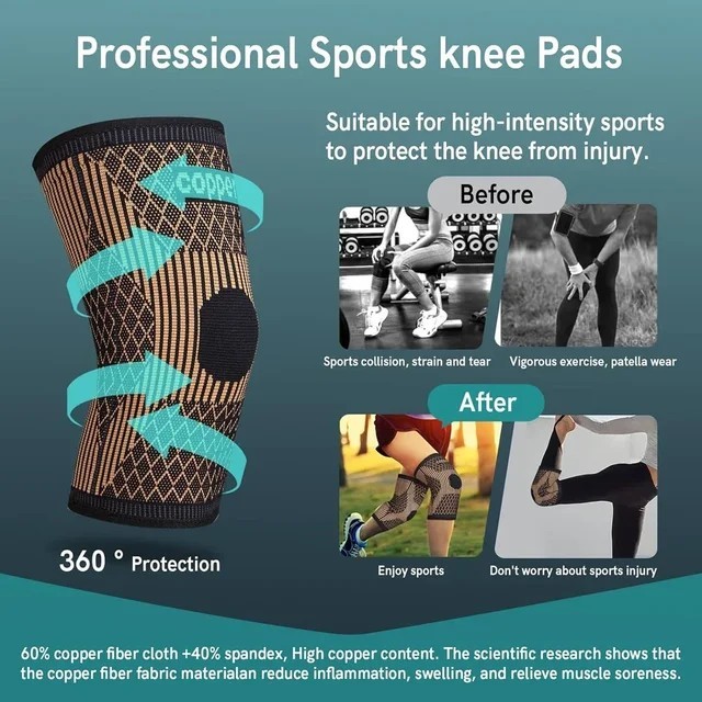 1 PCS Compression Knee Brace for Men, Women, Copper Compress Sleeve Top Quality