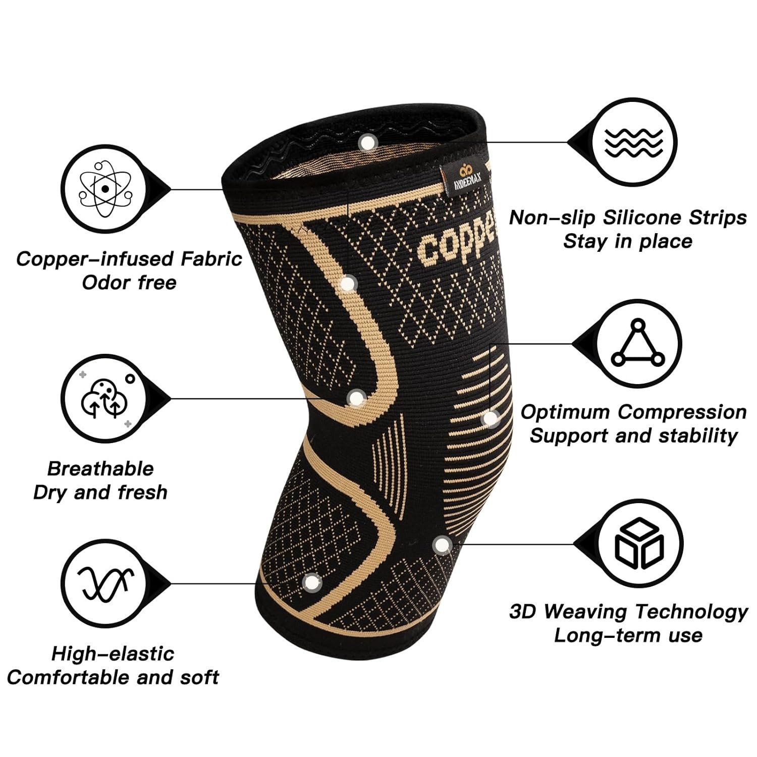 Copper Knee Braces 2-Pack Compression Sleeves 3XL for Pain Arthritis