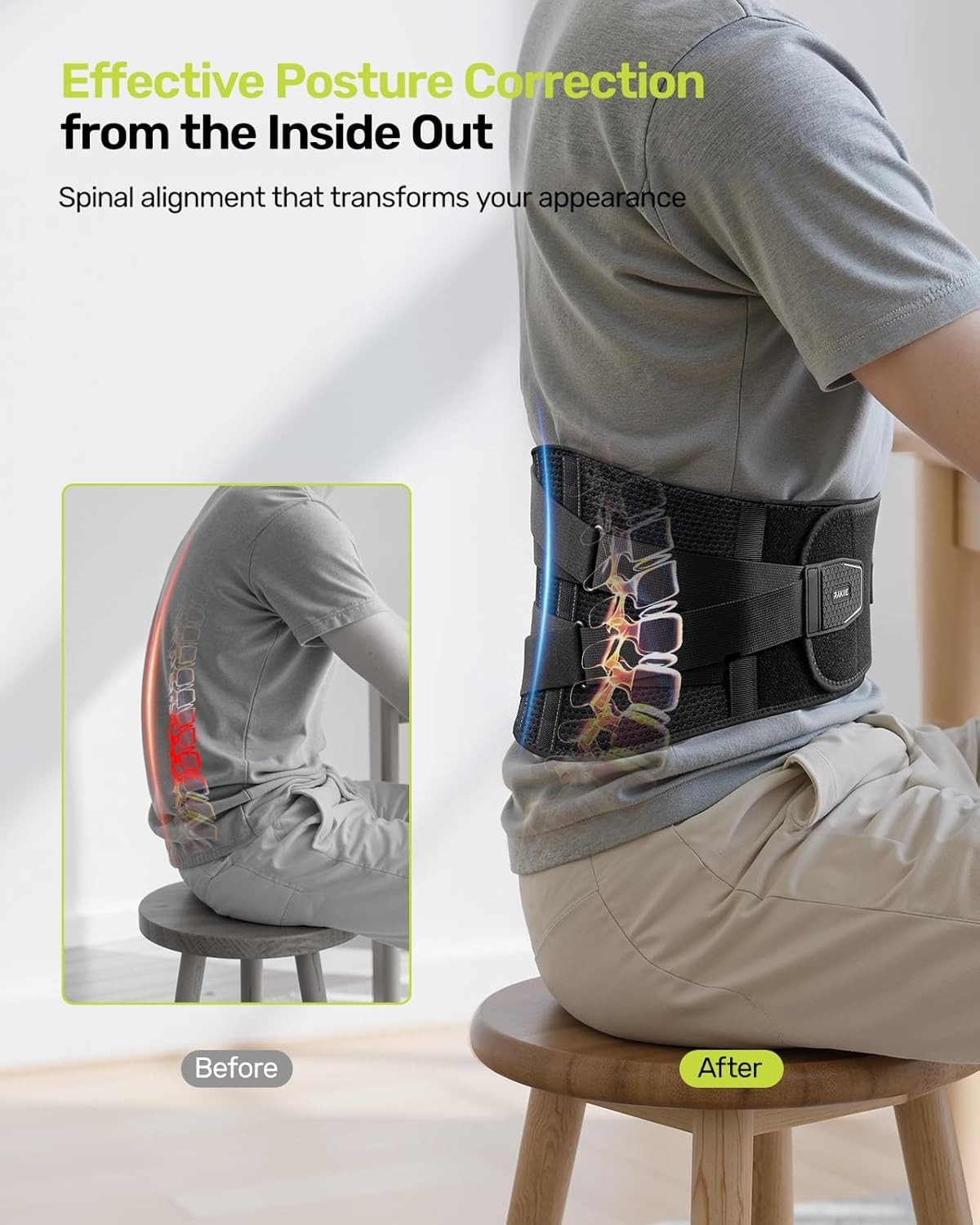 Ergonomic Back Brace for Pain Relief: Adjustable Support with Lumbar Pad, Gray M