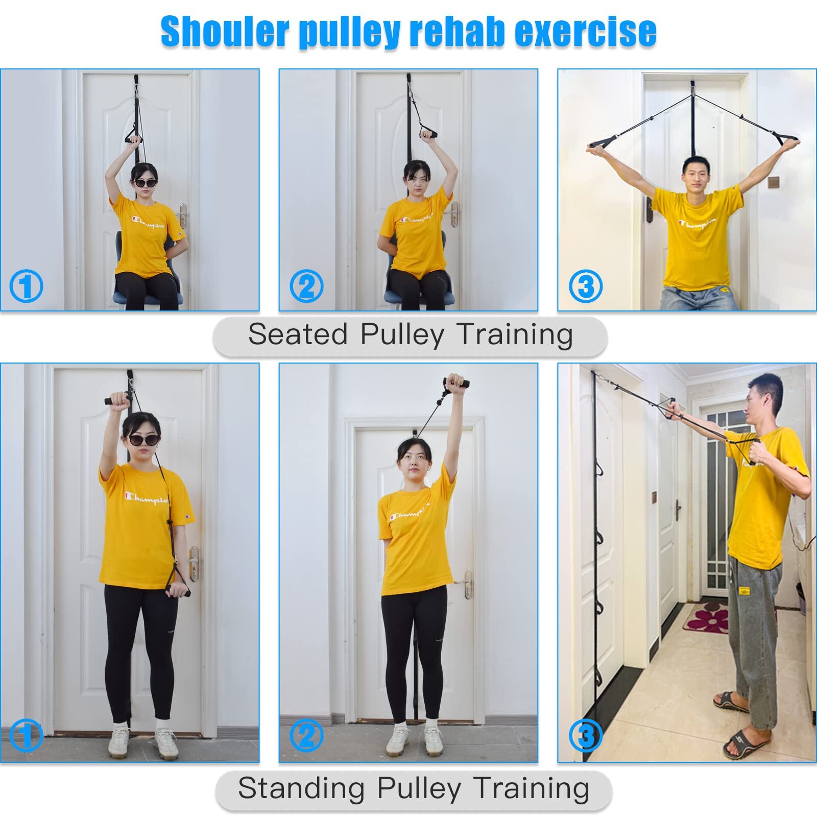 Shoulder Rehab Pulley System with Foam Handles│Arm Pulley with Muti-Anchor Do…