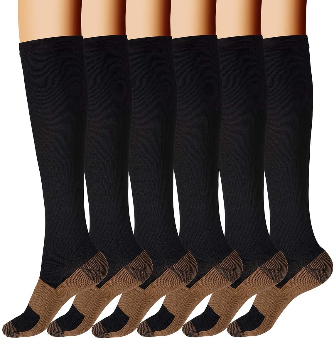 3 Pairs Copper Compression Socks 20-30mmHg Graduated Support Mens Womens S-XXL