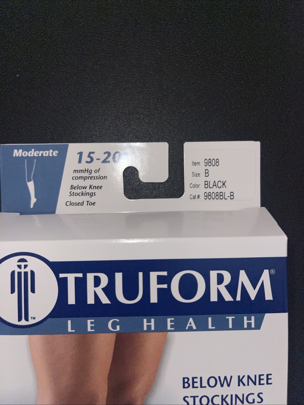 Truform Compression Stocking Unisex 15-20 mmHg Black Below Knee Size XL