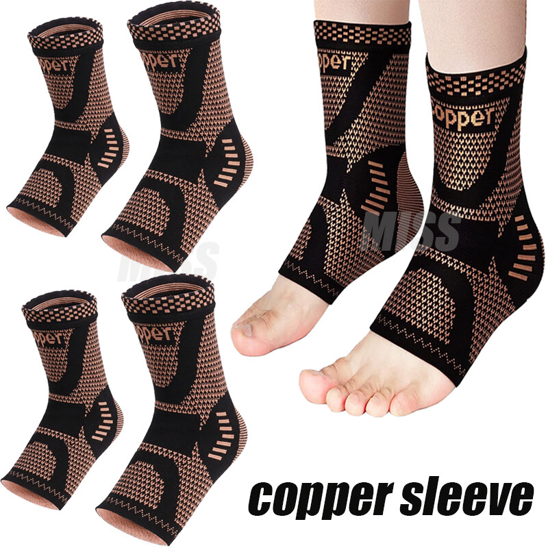 Copper Ankle Support Brace Compression Sleeve Plantar Sports Wrap Foot Fasciitis