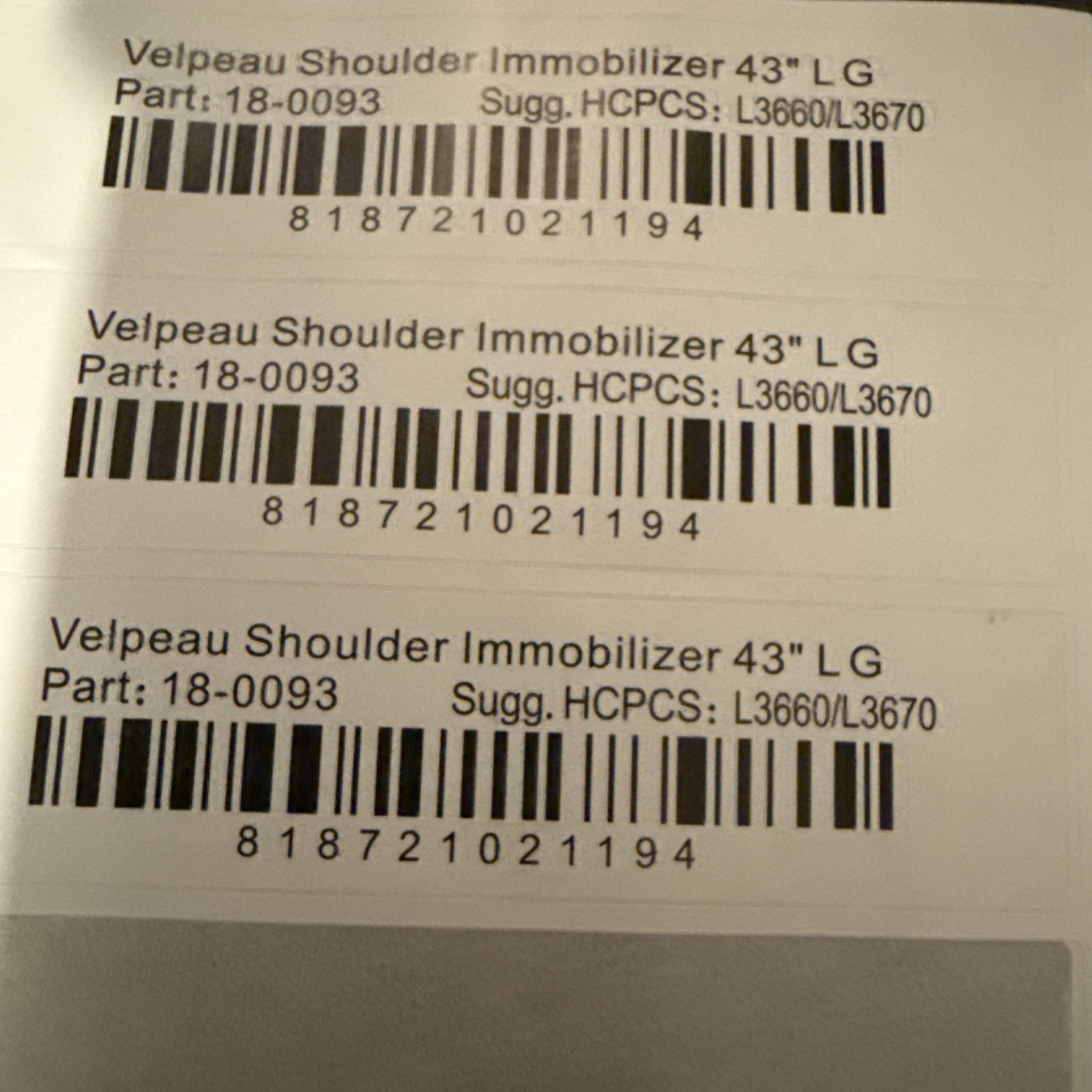 TLC Medical Velpeau Shoulder Immobilizer SZ LG 43”