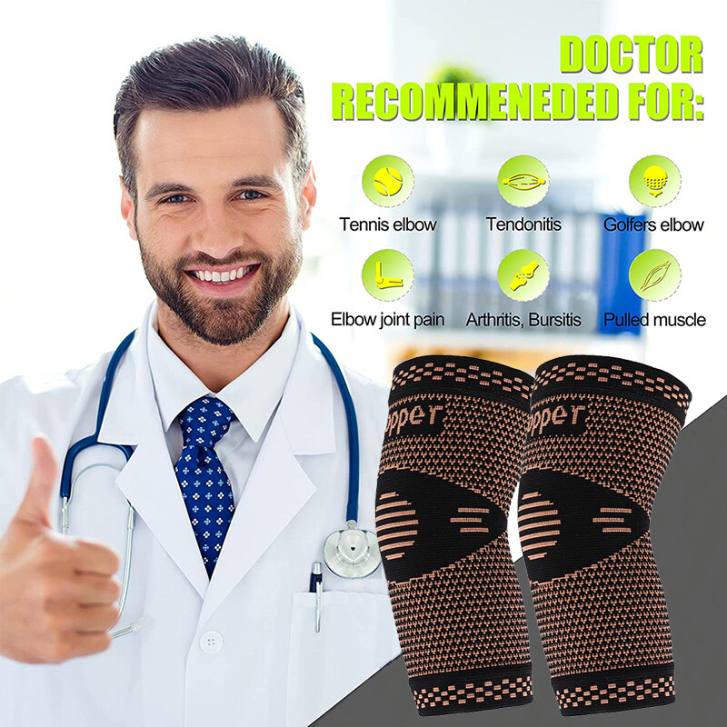 Copper Elbow Brace Compression Sleeve Support Arthritis Tendon Joint Wrap Pain