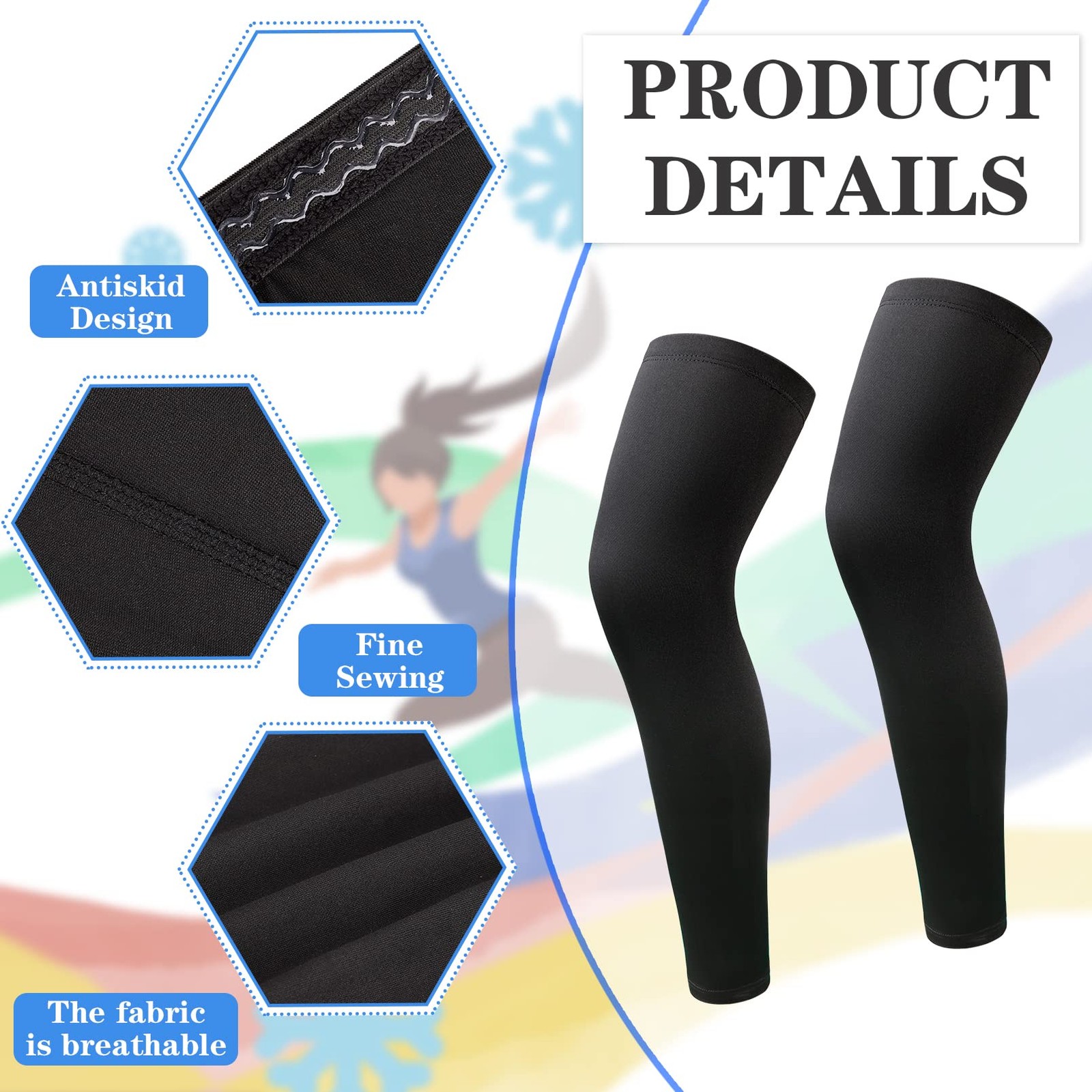 2Pairs Leg Sleeves, Full Compression Sleeve, X-Large, White+Black