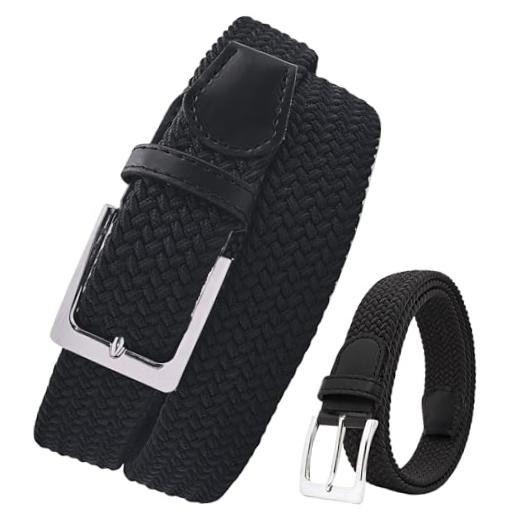 Elastic Braided XS Waist Adjustable:33″-37″ (42″ Length) Blackc Silvery Buckle